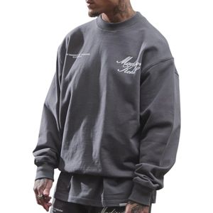 Time Flies Oversized Crewneck <b>Sweatshirt</b> <b>Grey</b> Heavyweight Cotton Fleece Relaxed Fit Streetwear Ribbed Cuffs Stylish Durable - Product Image 5