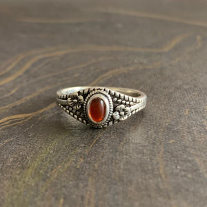Dainty Carnelian <b>Ring</b> (2.8 Grams) Fashionable Eye Shape Bezel <b>Set</b> Oval Princess Cut Diamonds Trendy Copper Jade Perfect Gift - Product Image 1