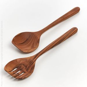 Black Flower Enamel Wood Salad Server <b>Set</b> Kitchen & Tabletop Use Latest Design Handmade Items Made Bay Acacia & Mango Wood - Product Image 3