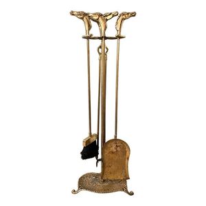 Juego de herramientas para chimenea de latón macizo con soporte adornado y herramientas duraderas hechas a mano para casas históricas o salas de estar de cabañas rústicas - Product Image 1