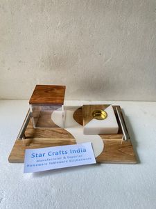 Juego de bandejas de resina epoxi de madera para decoración del hogar de diseño único moderno más vendido con quemador bakhoor y quemador Mubakhir con mango de Metal - Product Image 3