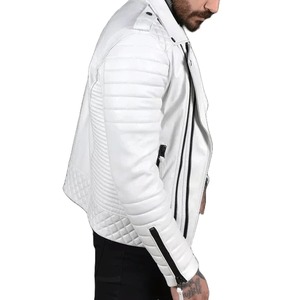 Veste de moto en cuir véritable de Style motard blanc pur avec veste de moto en cuir de course de piste protégée CE blindée pour hommes - Product Image 4