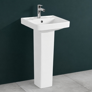 Lavabo de Pedestal Rectangular con Certificación NSF Addy, Acabado Brillante, Montaje en Suelo, Lavabo Minimalista para Baño - Product Image 2