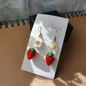 Pendientes de microcrochet con hilo DMC, joyería de ganchillo con frutas, colgantes de algodón, lichi, fresa, melocotón - Product Image 6