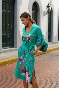 2026 New Boho Maxi Dress Vintage Heavy Embroidery Work <b>Balloon</b> Puff Long Sleeve Ukrainian Wrap Maxi Vyshyvanka Linen Dress - Product Image 4