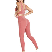 Ensemble de leggings et soutien-gorge de sport pour femme, rose, col en V, dos nageur, sans couture, respirant, écologique, séchage rapide, en spandex et polyester