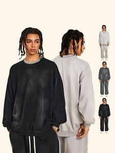 Sudadera de algodón 100% de gran tamaño de alta calidad, cuello redondo con hombros caídos, sudaderas con capucha desteñidas al sol Vintage - Product Image 2