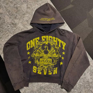 Sudadera con capucha personalizada con lavado ácido para hombre Street Style 500 GSM Straight Men Printed Sweatsuit Hoodies Custom Washed Casual - Product Image 1