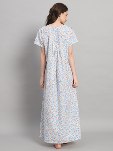 Camisón de encaje 100% algodón para mujer, manga media, largo completo, tela transpirable, cuello con estampado floral, elegante, para verano y otoño - Product Image 2