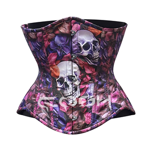 Custom Gothic Corset with Skull & Rose Print Halloween Party Wear Corset - Product Image 4
