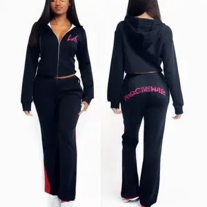 Ensemble de survêtement pour femmes, sweat-shirt à capuche zippé et pantalon de survêtement, vêtements de sport printemps-été, logo personnalisé, vêtements de fête - Product Image 1