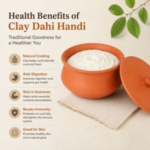 หม้อดินเผา Tishya Kitchen Clay Dahi ขนาด 500 มล. - หม้อดินเผาแบบดั้งเดิมสำหรับทำนมเปรี้ยว พร้อมฝาพลาสติก เป็นมิตรต่อสิ่งแวดล้อมและช่วยรักษาความสดใหม่ - Product Image 5