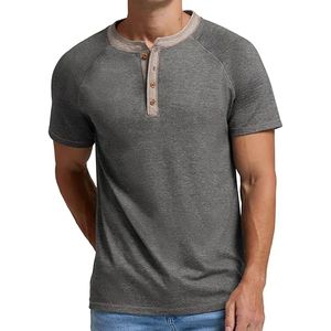 T-shirt en coton uni à manches courtes et col rond pour homme, coupe ajustée, jersey décontracté, teinture unie beige - Product Image 2