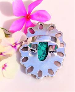 Bague en pierres précieuses de quartz turquoise et rose en argent sterling 925 faite à la main multi pierres précieuses ovale Boho bague cadeau bijoux - Product Image 3