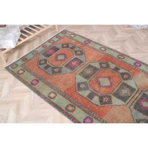 Turkish Vintage <b>Runner</b> <b>Rug</b> 4x12.8 ft (122x390 cm), Orange Bordered <b>Rug</b> - Product Image 4