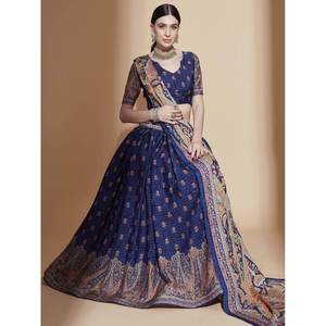 Lehenga Choli Chinon Azul con Estampado Digital y Dupatta, Elegantes Vestidos de Noche - Product Image 3