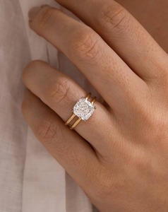 Anillo de Diamante Cultivado en Laboratorio con Corte Cojín, Doble Banda, 2 Quilates, Solitario, Claridad VS1, Anillo de Compromiso y Boda - Product Image 2