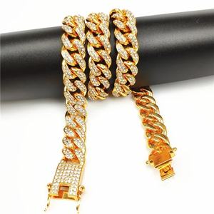 Conjunto de Collar y Pulsera Cubana Chapada en Oro con Diamantes de Imitación, Estilo Hip Hop, Directo de Fábrica, Joyería de Lujo para Hombre - Product Image 5