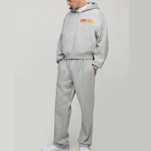 Nouveau arrivé 2025 100% coton hommes fermeture éclair survêtement personnalisé DTF imprimé logo streetwear confortable hip hop homme 2 pièces ensemble - Product Image 1