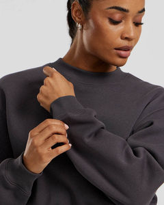 Sweat-shirt Graphite pour femmes, long sweat à capuche d'hiver, encolure ras du cou, poignets côtelés, épaules tombantes, broderie, décoration - Product Image 2
