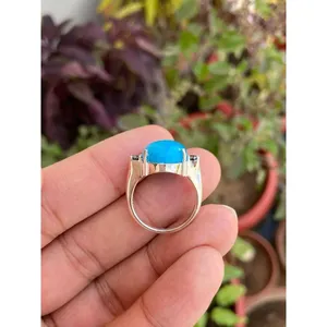 Anillo Ovalado de Plata 925 con Turquesa, Oro Rosa, Rodio y Chapado en Oro de 18K, Incrustaciones de Titanio y Cobre, Regalo para Niños, Joyería - Product Image 5