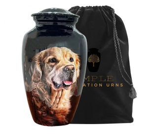 Urnas de cremación de aluminio hechas a mano Diseño grabado para perros Urnas de cremación | Elegante revestimiento Meena Diseño a prueba de fugas - Product Image 1