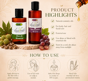 Alquiverde Duo Orgánico para el Crecimiento del Cabello y las Pestañas - 60g de Aceite de Ricino y 100g de Aceite Portador de Semillas de Uva, Ingredientes Totalmente Naturales - Product Image 2