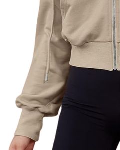 Sudadera con Capucha Corta para Mujer, Color Beige, Corte Holgado, Manga Larga, con Cordón, Estilo Casual, para Uso Diario - Product Image 5