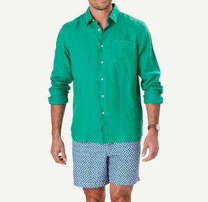 Chemise décontractée d'été pour homme en lin vert olive, manches longues, col rabattu, teinte unie, anti-rétrécissement, séchage rapide, durable, 120g - Product Image 3