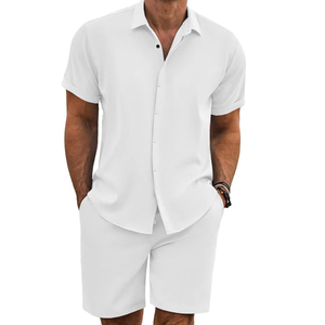 Résistant aux rides coupe décontractée à manches courtes respirant Polyester/coton décontracté Style de rue bouton hommes tailleur chemises été - Product Image 3