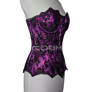 Corsé de Satén Rosa Vibrante con Encaje Floral Negro, Corsé Moldeador de Cintura para Fiestas, Proveedor de Pakistán - Product Image 1