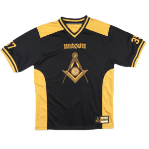 เสื้อฟุตบอล Mason เสื้อกีฬาสีดำ100% ผ้าโพลีเอสเตอร์ปักโลโก้ทีมที่ด้านหน้าด้านหลังและไหล่ | ชุดกีฬาสำหรับผู้ชาย - Product Image 1