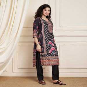 Conjunto de muselina suave pura de calidad superior Lila tradicional elegante bordado a mano trabajo de espejo Real encaje elegante listo para usar - Product Image 5