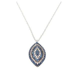 Colgante de plata de ley 925 con diseño de bote y engaste de bisel de piedra azul y blanca, ideal para regalo - Product Image 1