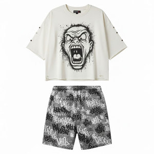 ชุดลำลองผู้ชายสองชิ้น ดีไซน์เรียบง่าย เสื้อยืดแขนสั้น กางเกงขาสั้นเข้าชุด ผ้าฝ้าย 100% แฟชั่นฤดูร้อน สตรีทแวร์ สีพาสเทล - Product Image 1