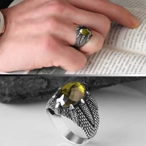 Wholesale Azuris 925 Sterling <b>Silver</b> Ottoman Style Men's <b>Ring</b> Naturel Stone Agate Handmade in Turkey VALKH1159 - Product Image 3