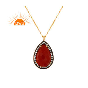Meilleure vente Collier pendentif en argent sterling plaqué or 18 carats avec pierre précieuse Cz et onyx rouge Fabricant de bijoux personnalisé - Product Image 1