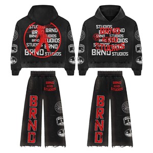 Chándal de lavado ácido Premium para hombre Traje de jogging bordado desgastado Peso pesado Listo para el invierno - Product Image 1