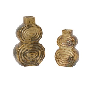 Sculpture en métal texturée géométrique moderne de luxe, ornement de table, accent nordique abstrait pour la maison, vase géométrique en relief - Product Image 3