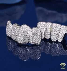 Grillz de luxe en argent sterling 925 plaqué or entièrement glacé avec moule gratuit cultivé en laboratoire VVS expédition rapide cadeau parfait pour lui - Product Image 4