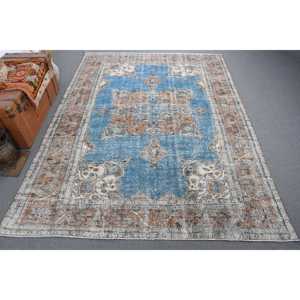 พรมตุรกีวินเทจ ขนาด 6x9.4 ฟุต (183x285 ซม.) สีน้ำเงินล้วน ทำจากขนสัตว์ - Product Image 1