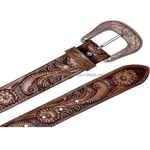 เข็มขัดหนังสไตล์ตะวันตกแกะสลักด้วยมือลายดอกไม้สุดหรูสำหรับคาวบอยพร้อมดีไซน์แบบโบราณหัวเข็มขัดแบบตะวันตก - Product Image 6