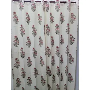 Rajasthan Fashions Rideaux et cantonnières en coton imprimé au bloc, textile naturel de qualité supérieure, motif complexe, Blanc Bass Pich Mugal - Product Image 3