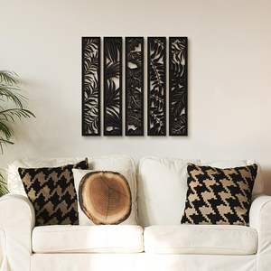 5 <b>Pieces</b> Wooden Wall Art Hollow Wall Decor <b>Wood</b> Wall Accents Themed <b>Wood</b> Panels for Home Decorations Bedroom Living Room - Product Image 4