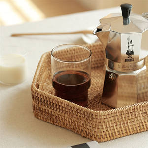 Panier de rangement carré en rotin naturel tissé personnalisé plateau à café thé maison cuisine à la main panier à linge cadeau de pendaison de crémaillère - Product Image 6