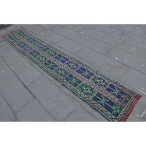 พรมตุรกีวินเทจ ขนาด 1.6x10.1 ฟุต พรมลายต้นไม้และพืชสีน้ำเงิน - Product Image 2