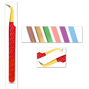 Juego de pinzas para extensión de pestañas con punta empolvada de diamante de agarre ligero Capas finas gruesas de acero inoxidable Pinzas para pestañas - Product Image 2