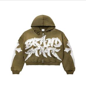 Heavy Weight French Terry Men Hoodie Acid Wash Sudadera con capucha desgastada Sun Faded Cracked Worn Cropped Boxy Zip up Hoodie para hombres - Product Image 5