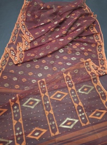 Nueva llegada Deshi Dhakai Jamdani Sharee calidad de exportación para mujeres JAMDANI tela azul rojo verde dorado cielo azul de Bangladesh - Product Image 3