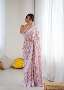 Soft Light Weight Beautiful Floral Printed Silk <b>Satin</b> <b>Saree</b> with Elegant Style for Party and All Events - Product Image 4
